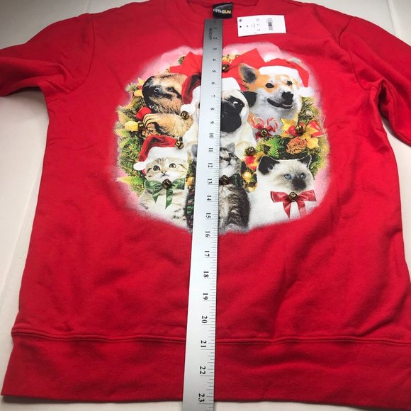 Fifth Sun Women's Christmas Cat/Dog With Jingly Bells Size Med Red Fleece New - Picture 14 of 15